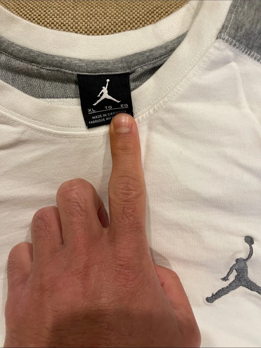 Jordan White Baseball Raglan Tee with Gray Sleeves
